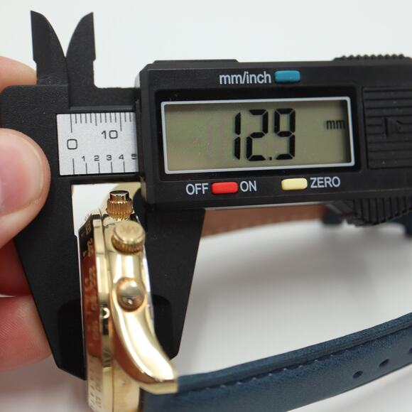 Michael Kors Layton Glitz Gold Black Chronograph 44mm Watch Blue Leather Strap - Picture 3 of 15